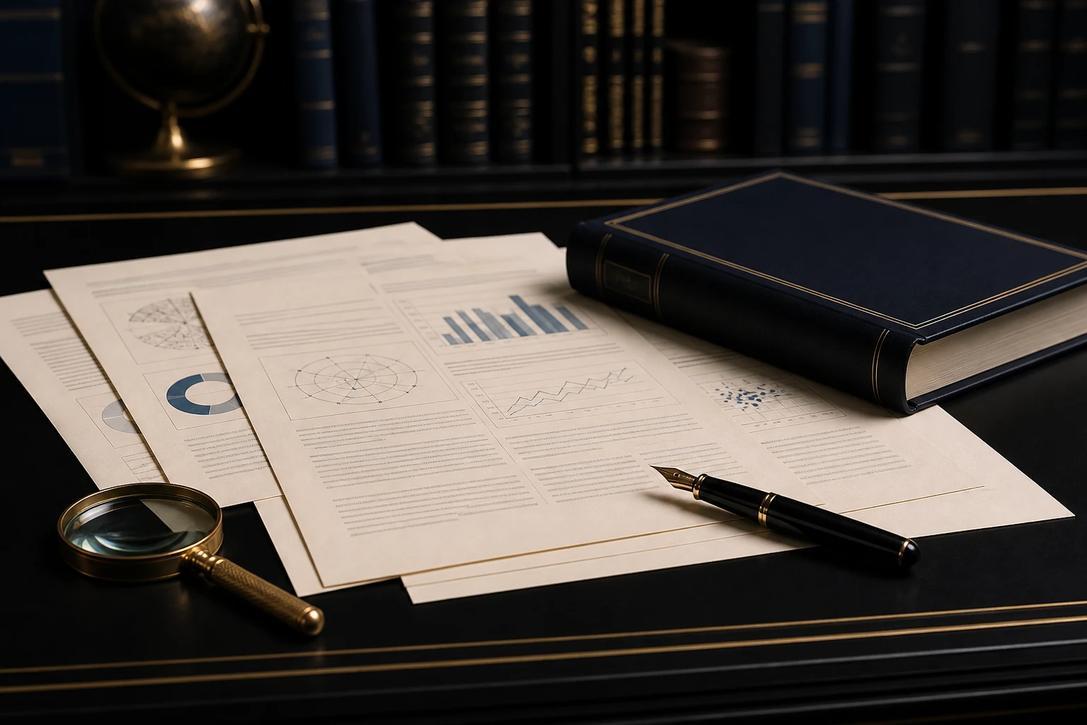 Black-and-gold editorial image for research papers, charts and academic materials